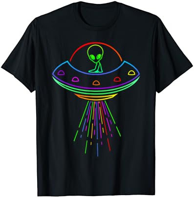 Space Alien UFO Neon Lights Rave Alien Lovers T-Shirt MM
